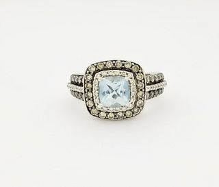 14K WG Aquamarine & Diamond Ring