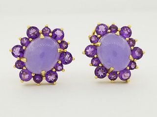 14K Gold Lavender Jade & Amethyst Earrings