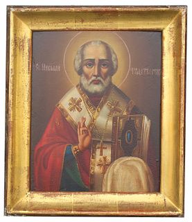 Exhibited 19th C. Russian Icon, "St. Nicholas"