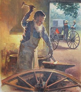 Dennis Lyall (B. 1946) "Amish Blacksmith"