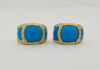 14K Gold Turquoise & Diamond Earrings
