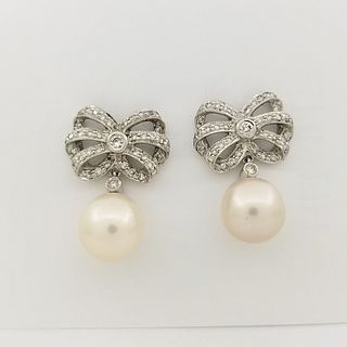 18K White Gold Pearl & Diamond Earrings