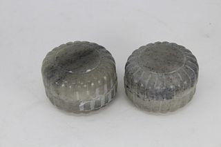 (2) Chinese Carved Stone Pill Boxes