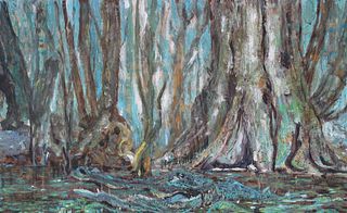 Florida Swamp with Alligator Painting