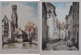 (2) Ernst Linck (1874 - 1935) Colored Etchings