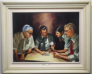 B Stoner Oil Painting of Men Playing Cards