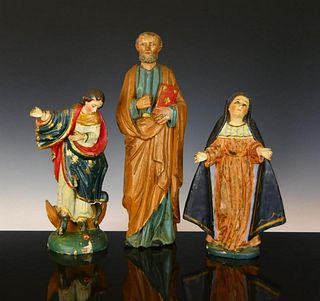 3 ANTIQUE ITALIAN WOODEN SANTOS RELIGIOUS FIGURES