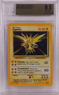 1999 Pokemon Base Unlimited Zapdos BGS 9.5 Card