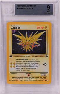 1999 Pokemon Fossil 1st Ed. Zapdos BGS 9 TCG Card