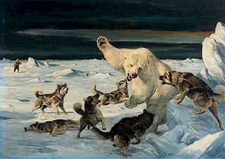 Bob Kuhn (1920-2007), Polar Bear with Sled Dogs