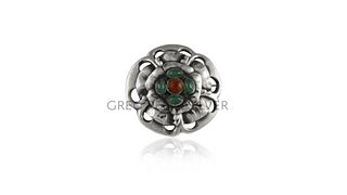 Georg Jensen Brooch With Amber & Green Agate 59