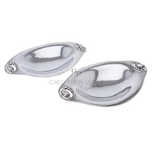 Pair of Georg Jensen Sterling Blossom or Magnolia Bread Trays 2A