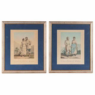 Humboldt, Alejandro de. Costumes des Indiens de Mechoacan. Paris, 1813. Color lithographs. 11.2 x 8.8" (28.5 x 22.5 cm). Pieces: 2.