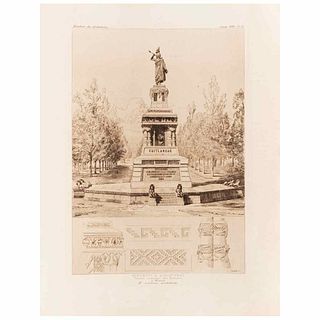 Garen, Georges. Monument à Quauhtemoc: Dernière Empereur des Aztèques à Mexico. Paris, 1896. Engraving, 10.7 x 7.5" (27.4x19.2cm).