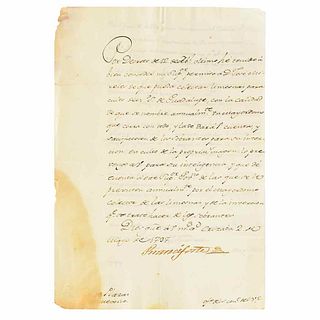 Grúa Talamanca de Carini y Branciforte, Miguel de la. License for Alms Collecting. Orizaba, 1797. Signed handwritten letter.