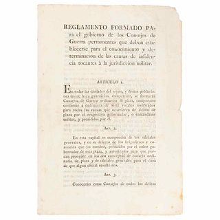 Venegas, Francisco Xavier. Reglamento Formado para el Gobierno de los Consejos de Guerra...  Méx, 1813. 2 pages.