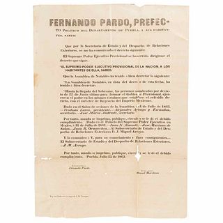 Lares, Teodosio - Arango y Escandón, Alejandro. Establecimiento de la Regencia del Imperio... Puebla, 1863.