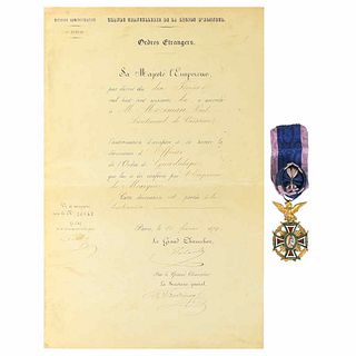 Condecoración de la Orden de Guadalupe Otorgada al Teniente Paul Moziman... Medalla / Diploma. Pieces: 2.
