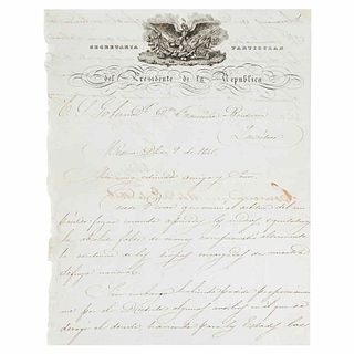 Salas, José Mariano. (16th President, First period: August 6th – December 23rd, 1846). Handwritten letter....
