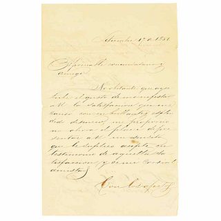 Arista, Mariano. (19th President, January 15th, 1851 - January 5th, 1853). Letter addressed José María Cortés y Espa...