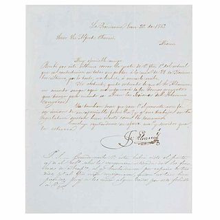 Álvarez, Juan. (24th President, October 4th - December 11th, 1855). Handwritten letter.