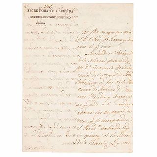Pavón, José Ignacio. (30th President, 13 - 15 August, 1860). Letter Regarding Payment of a Pension.