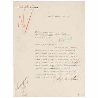 Huerta, Adolfo de la. (45th President, June 1st, 1920 - November 30th, 1920). Typewrittn letter. 