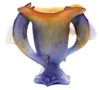 Daum France Pate de Verre Fish Vase