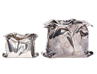 Two 925 Sterling Vavassori Bag-Form Centerpieces