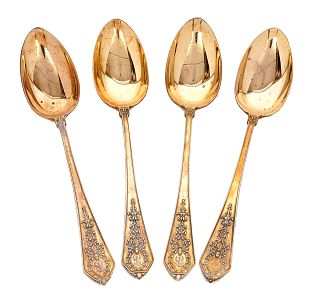 4 Faberge Russian Imperial 84 Silver Spoons