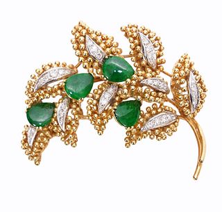 Imperial Jade, Diamond & 18K YG Vintage Brooch