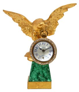 19th Ct. Malachite & Dore Bronze Eagle Desk Clock