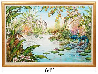LARGE Gustavo Novoa Oil Painting 'Watering Hole'