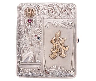 Antique Russian Imperial 84 Silver & Gemstone Case