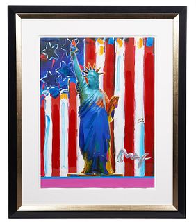 Peter Max 'United We Stand' Mixed Media Painting