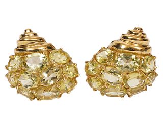 18K Yellow Gold & Cabochon Omega Clip Earrings