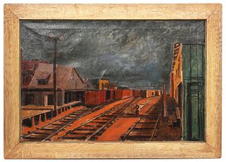 James Lechay 'Railroad Station' Oil on Canvas