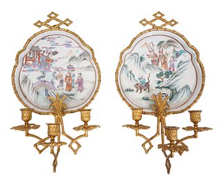 Pr. Chinese Porcelain Plates Mounted as Sconces