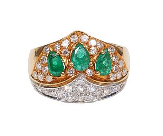 18K Yellow Gold, Emerald & Diamond Ring