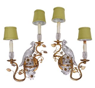 Pr. French Bagues Style Rock Crystal Wall Sconces
