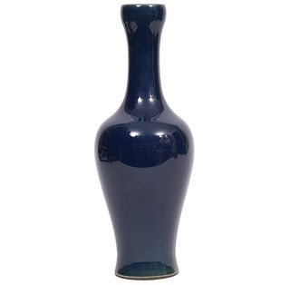 Chinese Blue Monochrome Garlic Bulb Vase
