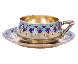 Russian Imperial 84 Gilt Silver Cup & Saucer