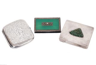 3 Sterling, Jade & Jeweled Cigarette Cases