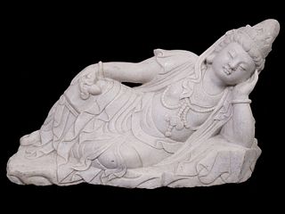 Chinese Guanyin Carved Marble Reclining Figure