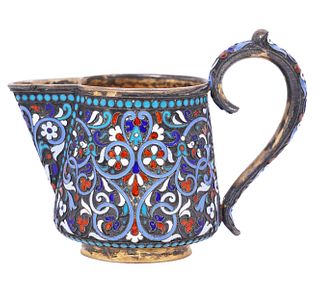 Russian Imperial Gilt 875 Silver Enamel Pitcher