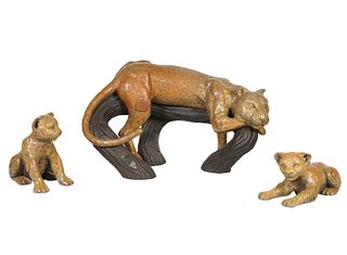 Tie Feng Jaing 'Leopard Family' Bronze Figurine