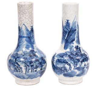 Pair of Chinese Blue & White Porcelain Vases 19 Ct