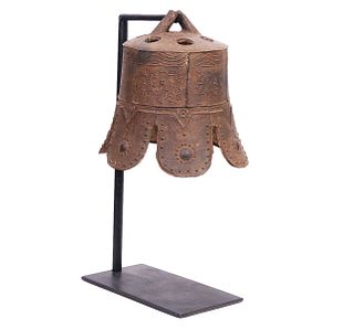 Chinese Iron Temple Bell on Stand