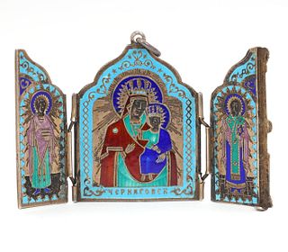 Russian Imperial Miniature 84 Silver Triptych