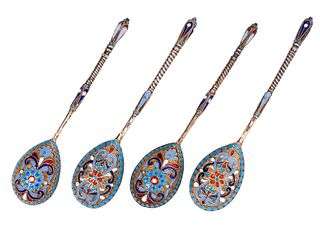 4 Russian Imperial 84 Silver Demitasse Spoons